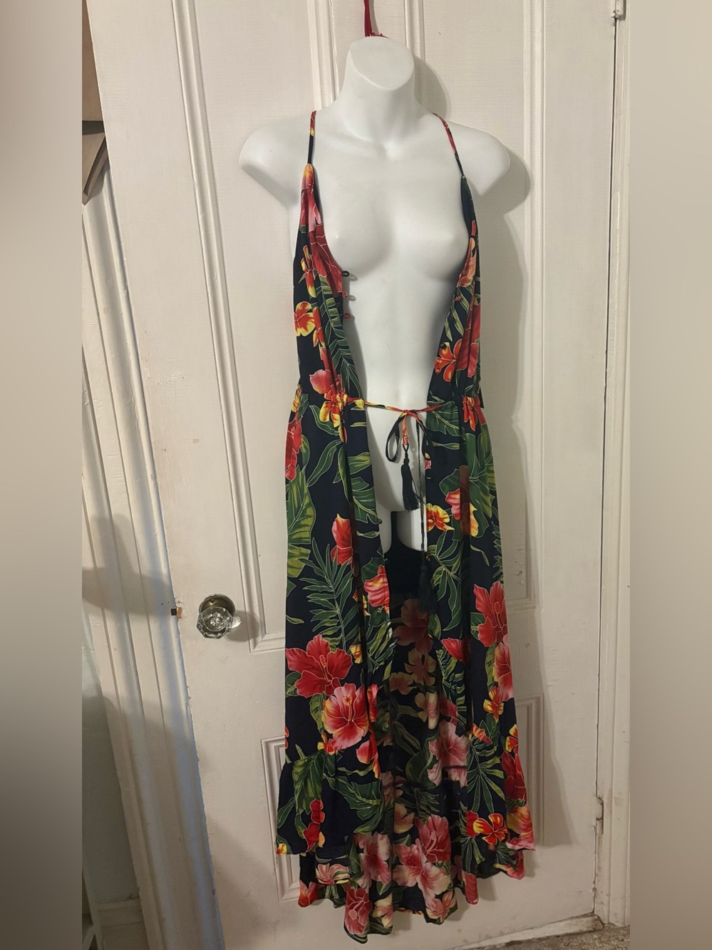 Lulus brand hibiscus print sundress beach cover up tropical lounge wear sz small - Picture 9 of 10
